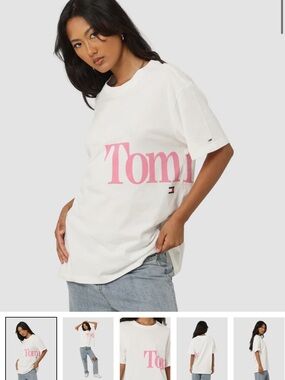 Tommy Hilfiger White Tee with Pink Tommy Script